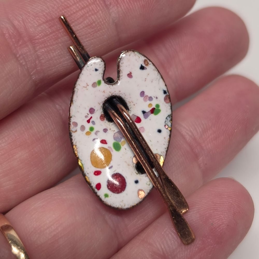Matisse Enamel Copper Artist Palette Clip On Earrings Vintage Jewelry White - Picture 3 of 6